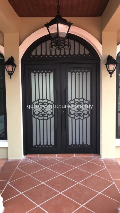 To fabrication and install custom make safety door new product laser cut antique art design powder coated with tempered Matt glass - Kajang