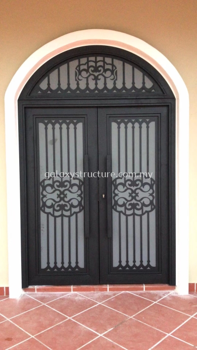 To fabrication and install custom make safety door new product laser cut antique art design powder coated with tempered Matt glass - Kajang