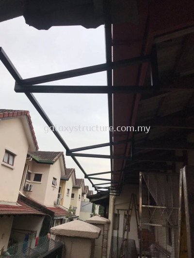 To fabrication and install extend skylight mild steel paint with cement sheet/Ardex Corrugated Asbestos Roofing Sheet awning at back yard - Shah Alam 