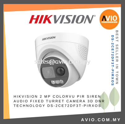 Hikvision 2MP 2 Megapixel ColorVu IP67 Analog Turret CCTV Camera PIR Siren Audio Mic DNR 20m Light DS-2CE72DF3T-PIRXOS