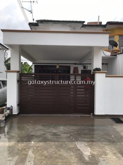 Progress done:To fabrication and install new mild steel galvanized manual sliding gate powder coated aluminium plate  with small door - Bukit Tinggi 