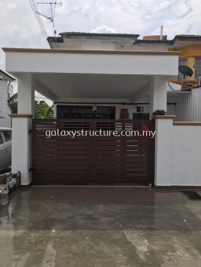 Progress done:To fabrication and install new mild steel galvanized manual sliding gate powder coated aluminium plate  with small door - Bukit Tinggi 