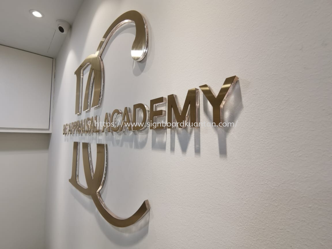 BC APPRAISAL ACADEMY INDOOR 3D ACRYLIC LASER CUT OUT LETTERING WITH STAINLESS STEEL GOLD  AT  KUALA DUNGUN, JERANGAU, PAKA, PASIR RAJA, RASAU, KETENGAH JAYA, BANDAR AL-MUKTAFI BILLAL SHAH, BUKIT BESI, RANTAU ABANG, PULAU TENGGOL DUNGUN KUALA TERENGGANU MALAYSIA 