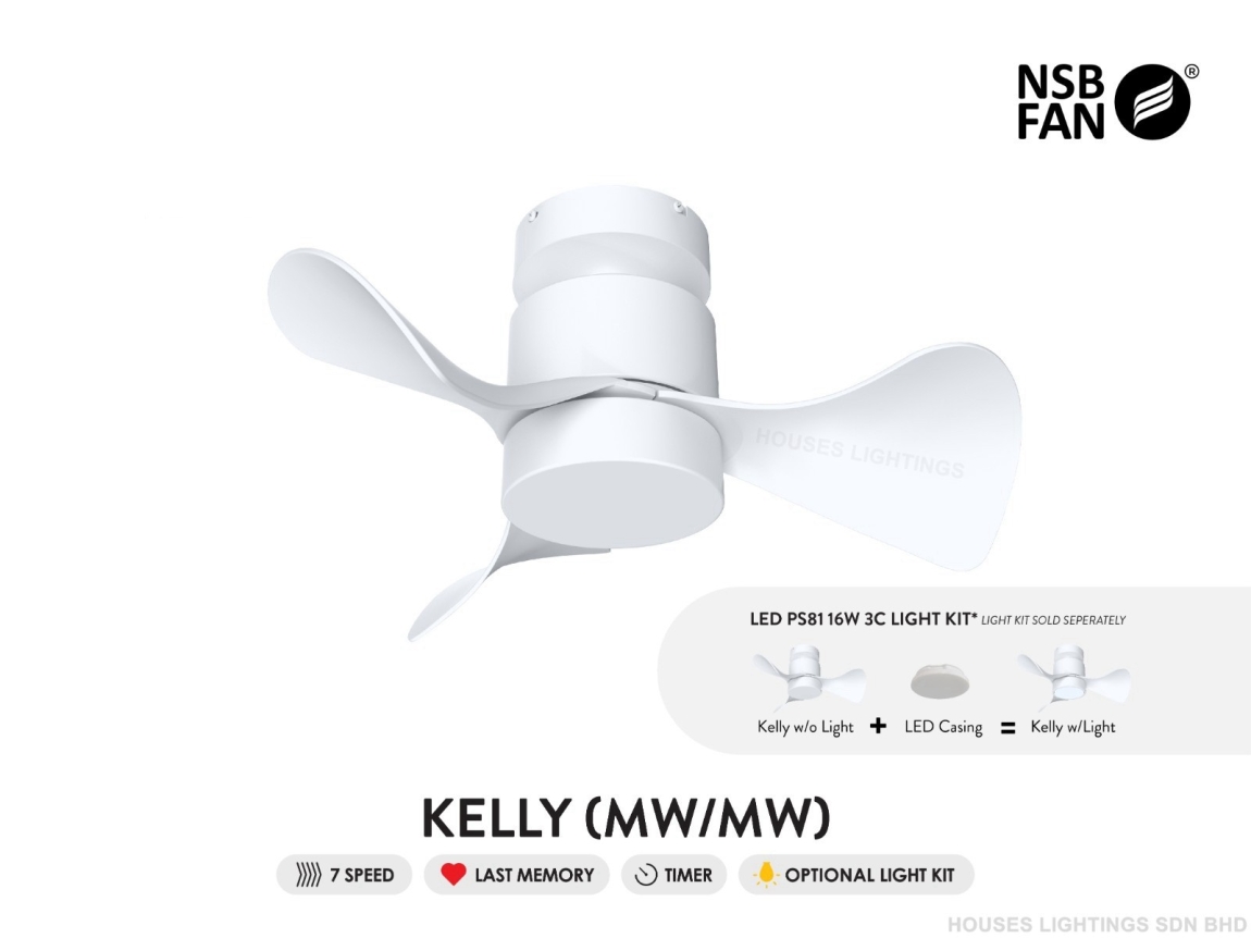 KELLY MATT WHITE (22'') DC-NSB NSB Ceiling Fan Fan & Fan Decoration Choose Sample / Pattern Chart