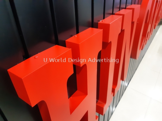 Aluminium Ceiling Panel Base Trim With 3D Box Up Aluminium Lettering Logo Signboard Papan Tanda | Manufacturer Supplier Installer Installation Service | Malaysia