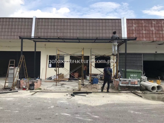 Progress shoplot job done:To fabrication and install new mild steel metal deck awning paint - Klang