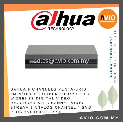 Dahua 8Ch 8 Channel 5MP Lite / 2MP 2 Megapixel 1080p Analog XVR DVR Video Recorder 1U SSD 1TB WizSense XVR1B08H-I-SSD1T