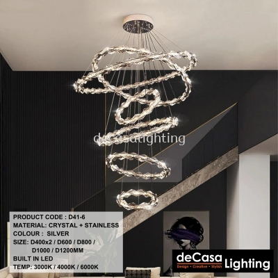 MODERN 6 LAYER CRYSTAL HIGH CEILING PENDANT LIGHT (D41-6)