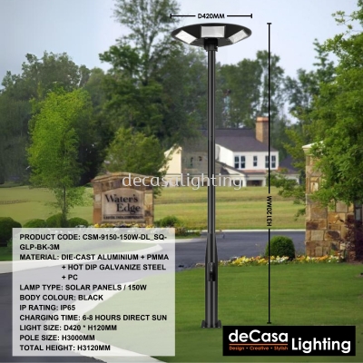 SOLAR OUTDOOR POLE LIGHT (CSM-9150-150W-DL_SQ-GLP-BK-3M)