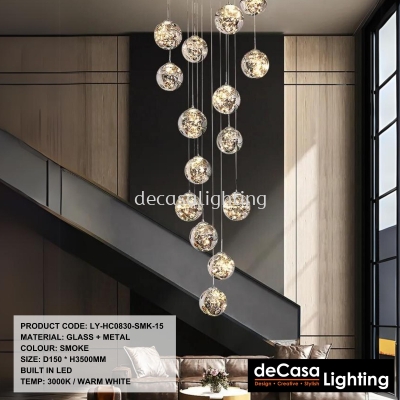 HIGH CEILING GLASSBALL  PENDANT LIGHT (HC0830-SMK-15)