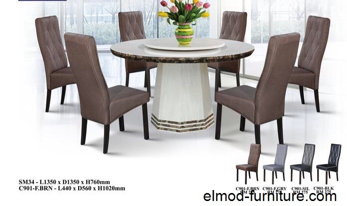 SM34 + C901 F.BRN Marble Dining Table Set Dining Furniture Choose Sample / Pattern Chart
