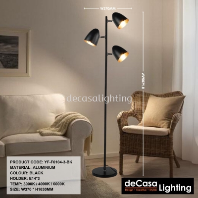 3 HEAD ADJUSTABLE DESIGNER FLOOR LAMP (YF-F6104-3-BK)