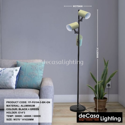 3 HEAD ADJUSTABLE DESIGNER FLOOR LAMP (YF-F6104-3-BK-GN)