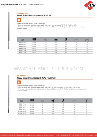 Fixed Preset Screwdriver Blades