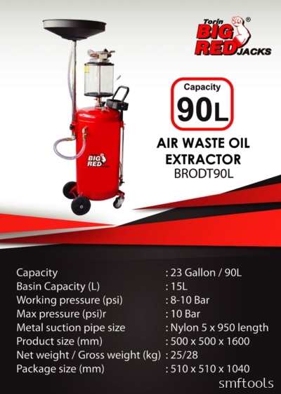 BIGRED PROFESSIONAL 90L PNEUMATIC WASTE OIL EXTRACTOR WITH 10 VIEW GLASS (BRODT90L)