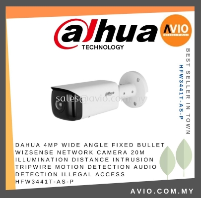 DAHUA 4MP Wide Angle Fixed Bullet WizSense Network Camera 20m Illumination Distance Intrusion Tripwire Motion Detection Audio Detection Illegal Access HFW3441T-AS-P