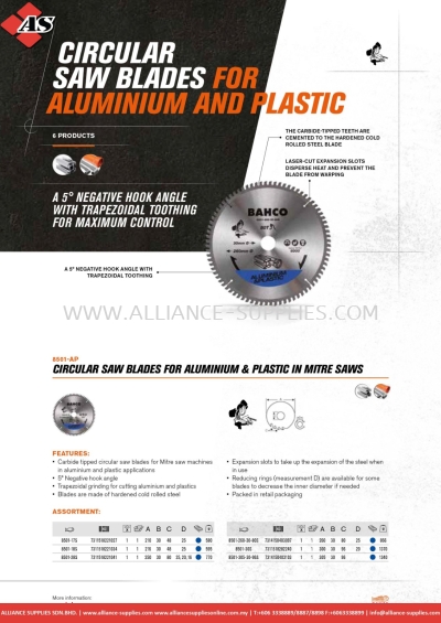 BAHCO Circular Saw Blades For Aluminium And Plastic 