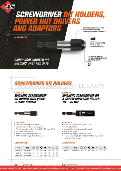 BAHCO Screwdriver Bit Holders, Power Nut Drivers And Adaptors