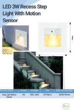 LED 3W Recess Step Light With Motion Sensor 