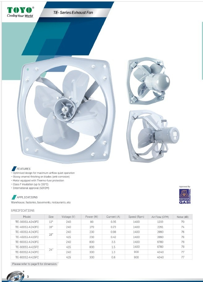 TOYO TE SERIES INDUSTRIAL EXHAUST FAN