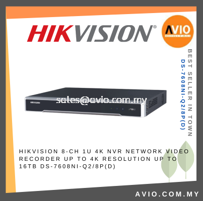 Hikvision 8-ch 1U 4K NVR Network Video Recorder Up to 4K Resolution Up to 16TB DS-7608NI-Q2/8P(D)