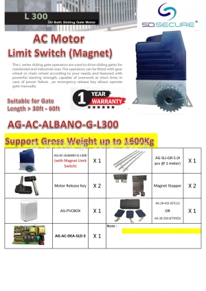 AUTOGATE ALBANO L300 AC SLIDING MOTOR SYSTEM FULL SET (OIL BATH)