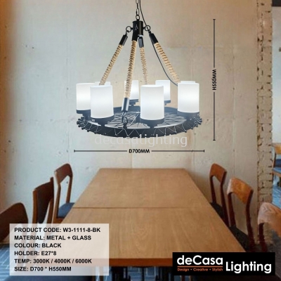 RETRO LOFT CHANDELIER (W3-1111-8-BK)