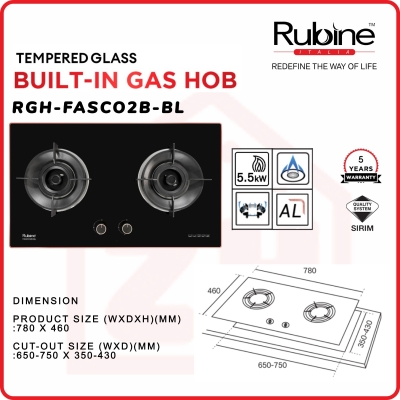 Rubine 2 Burner Gas Hob RGH-FASCO2B-BL