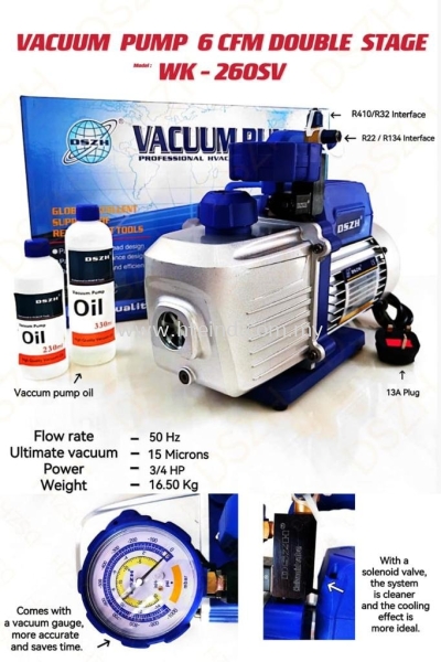 Vacuum Pump 6 CFM Double Stage WK-260SV