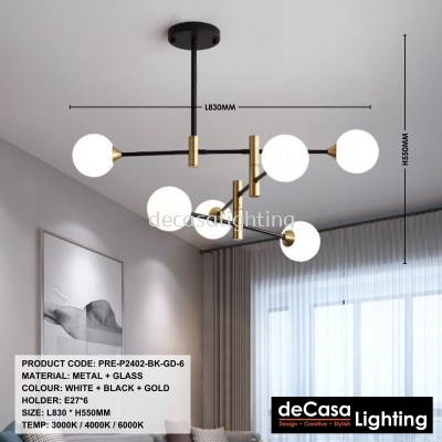 MODERN CREATIVE GLASSBALL PENDANT LIGHT (PRE-P2402-BK-GD-6)