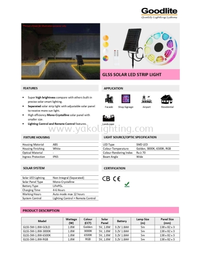 GOODLITE GLSS-10M-3000K SOLAR STRIP