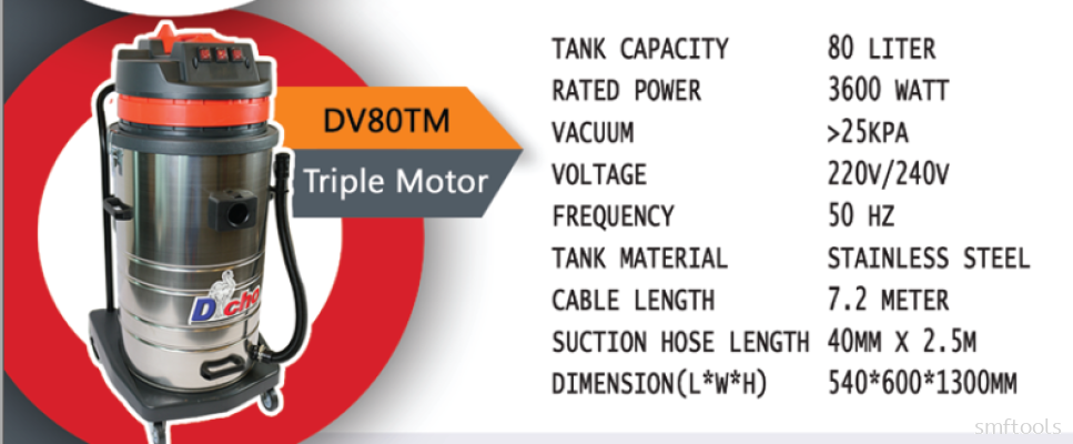 DACHO 80L INDUSTRIAL WET&DRY VACUUM CLEANER (TRIPLE MOTOR)