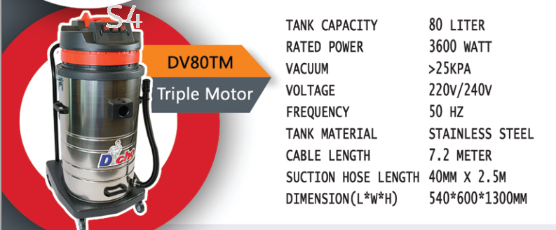 OEM 80L Industrial Grade Wet & Dry Vacuum Cleaner (Triple Motor)
