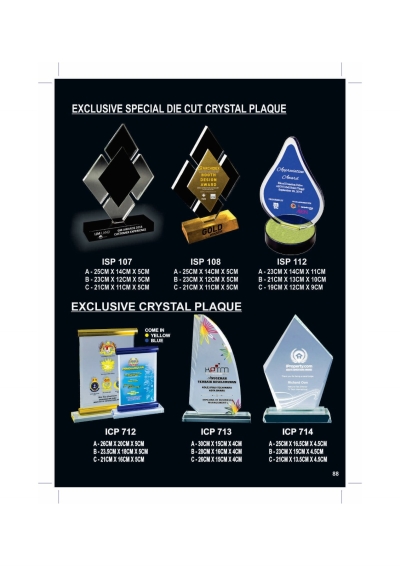 EXCLUSIVE SPECIAL DIE CUT CRYSTAL PLAQUE  ISP107 ISP712 ICP714