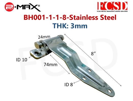 BH-001-1-1-8-S Stainless Steel Hinge 8"