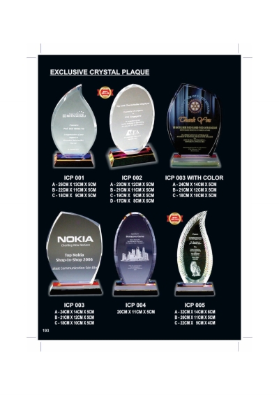 EXCLUSIVE CRYSTAL TROPHY ICP001 - ICP005