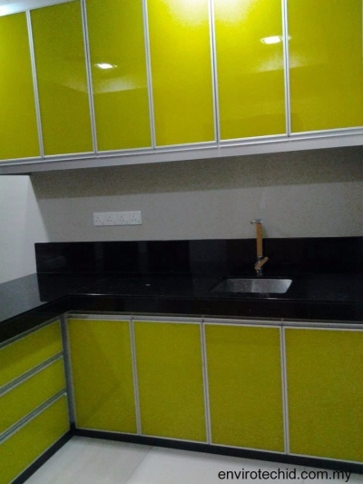 Green Color 3G Glass Door Kitchen Cabinet - Cheras / Kajang