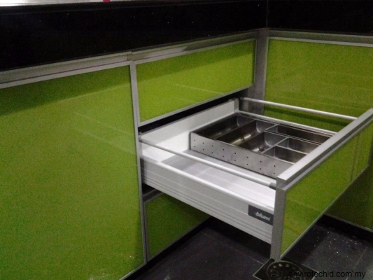 Green Color 3G Glass Door Kitchen Cabinet - Cheras / Kajang