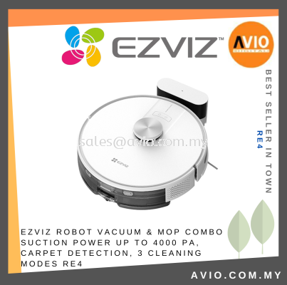 EZVIZ Robot Vacuum & Mop Combo Suction Power Up to 4000 Pa, Carpet Detection, 3 Cleaning Modes RE4