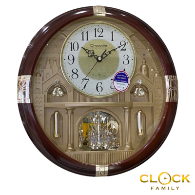 Crocodile Wooden Pattern Sweep Movement Melodies Wall Clock CPS6242