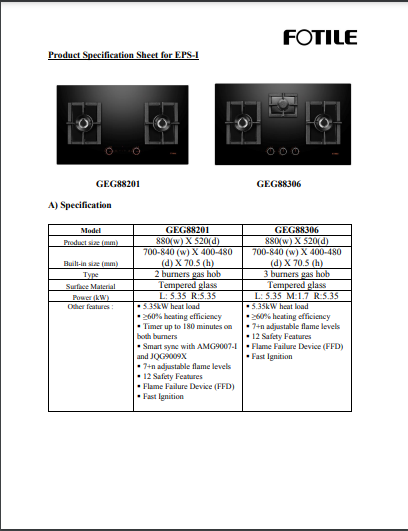 FOTILE NEW GAS HOB WITH FEATURES  1) TIMER UP TO 180MIN ON BOTH BURNERS 2) SMART SYNC WITH AMG9007-i and JQG9009X HOODS