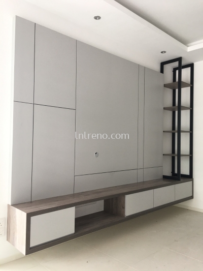 Customize TV cabinet TV Console in PJ Selangor Malaysia #plywood #melamine  #veneer #spray paint #laminate #customize #sliding door #anti jump #glass door #swing door #built in #nyatoh #oak #aluminium door #carcass #panel #fluted panel #drawer #tv hang on panel #partition #box up