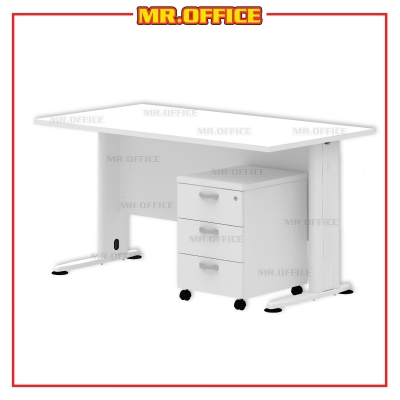H-SERIES RECTANGULAR TABLE SET WITH 3-DRAWERS MOBILE PEDESTAL (COLOR : ALL WHITE)