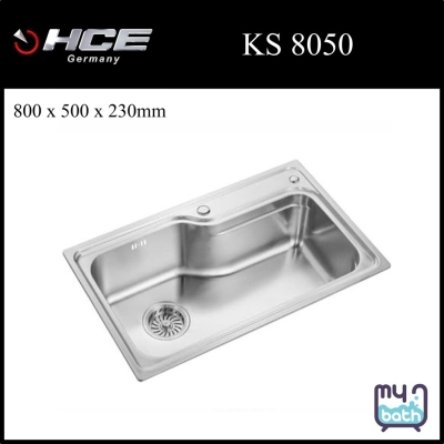 HCE KS 8050 Single Bowl Top Mount Stainless Steel Kitchen Sink with Waste