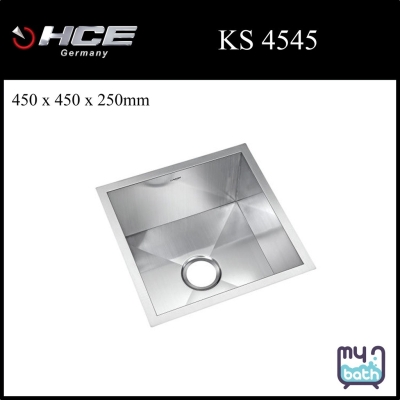 HCE KS 4545 Single Bowl Undermount Stainless Steel Kitchen Sink with Waste