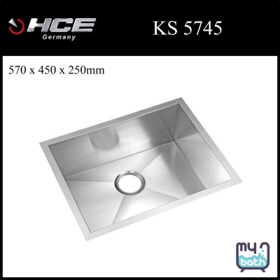 HCE KS 5745 Single Bowl Undermount Stainless Steel Kitchen Sink with Waste