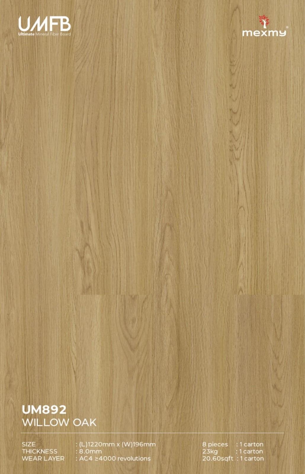 UM892 Willow Oak Ultimate Mineral Fiber Board Papan Lantai Carta Pilihan Warna Corak