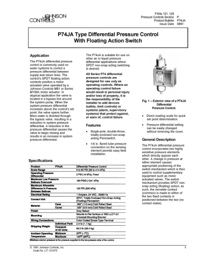 P74JA-3C Type Differential Pressure Control With Floating Action Switch