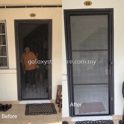 Progress done(Double Storey)before and after-To dismantle old magnetic mosquito netting,supply and install new magnetic mosquito netting - Puchong