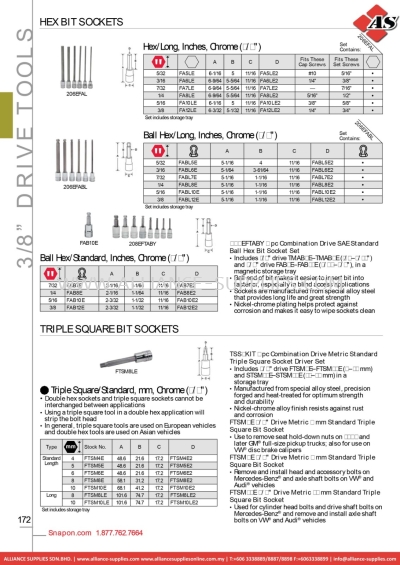 SNAP-ON Hex Bit Sockets / Triple Square Bit Sockets